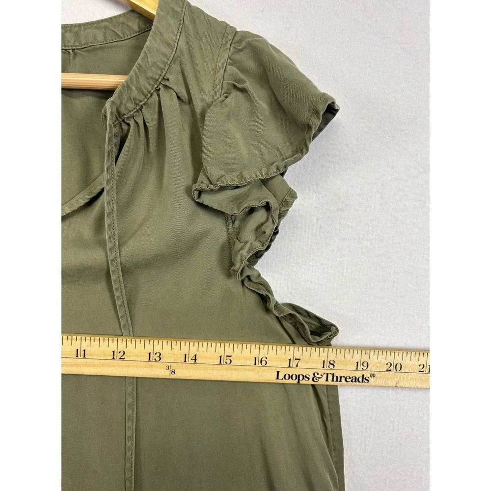 Boho Cottagecore Knox‎ Rose Women M Olive Green Tiered Ruffle Flutter Mini Dress